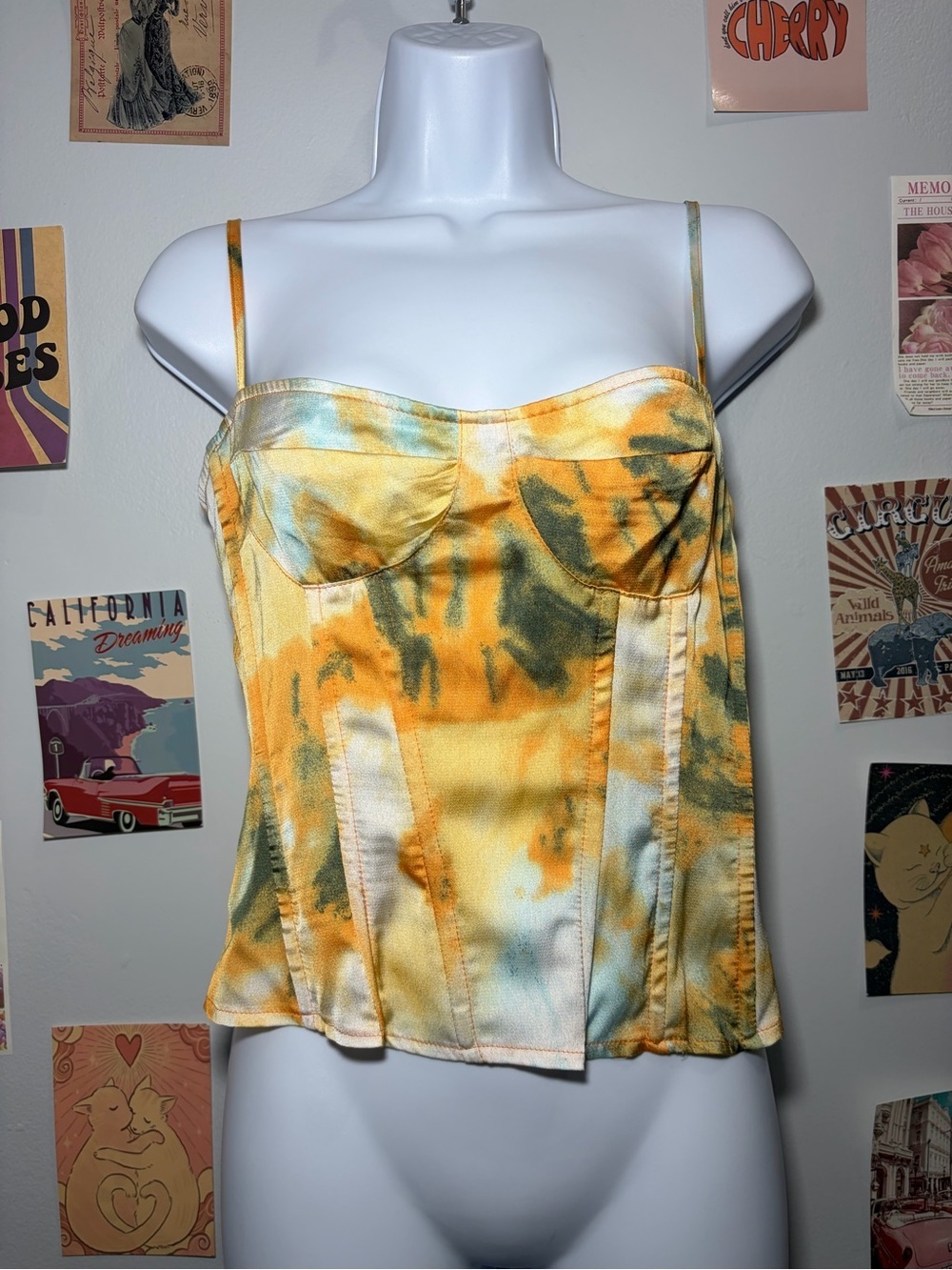 PrettyLittleThing Yellow and Green Tie-Dye Bustier Cami